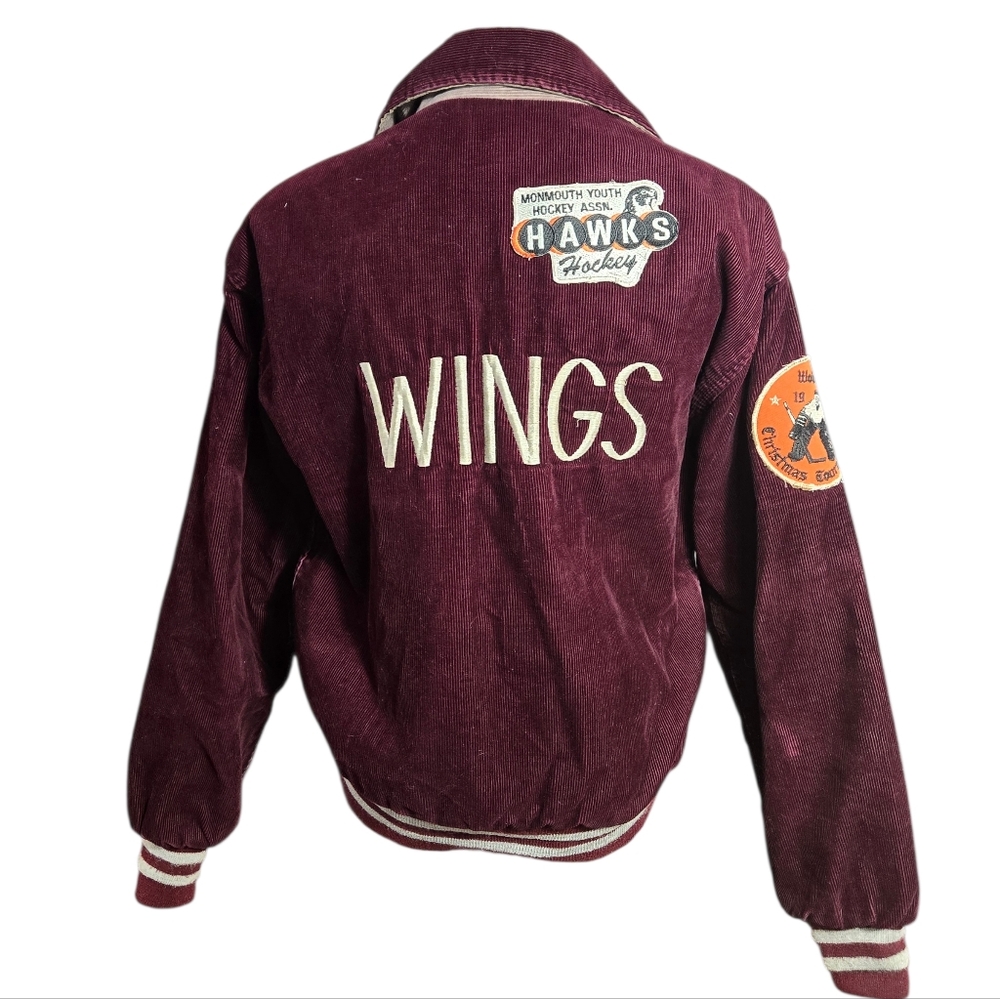 Maple Vintage Corduroy Burgundy Patched Embroidered Varsity Jacket